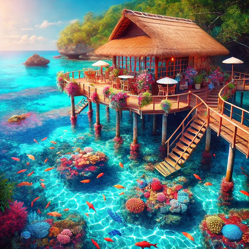 セブ島の美しいビーチと青い海、自然の魅力が描かれた画像